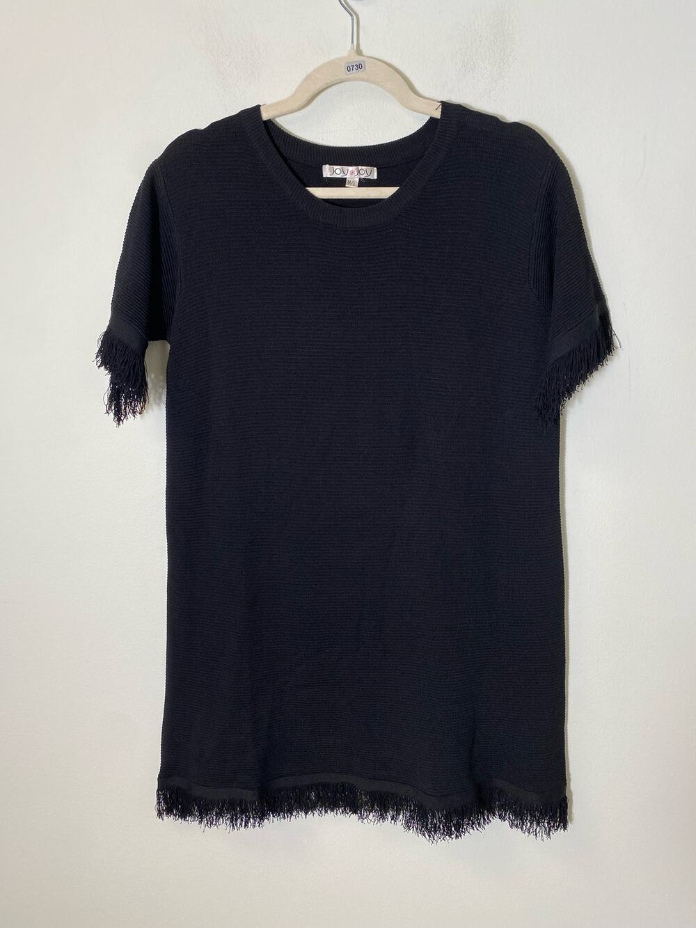 Joy Joy Black Fringed Ribbed Sheath Mini Dress Sz M/L